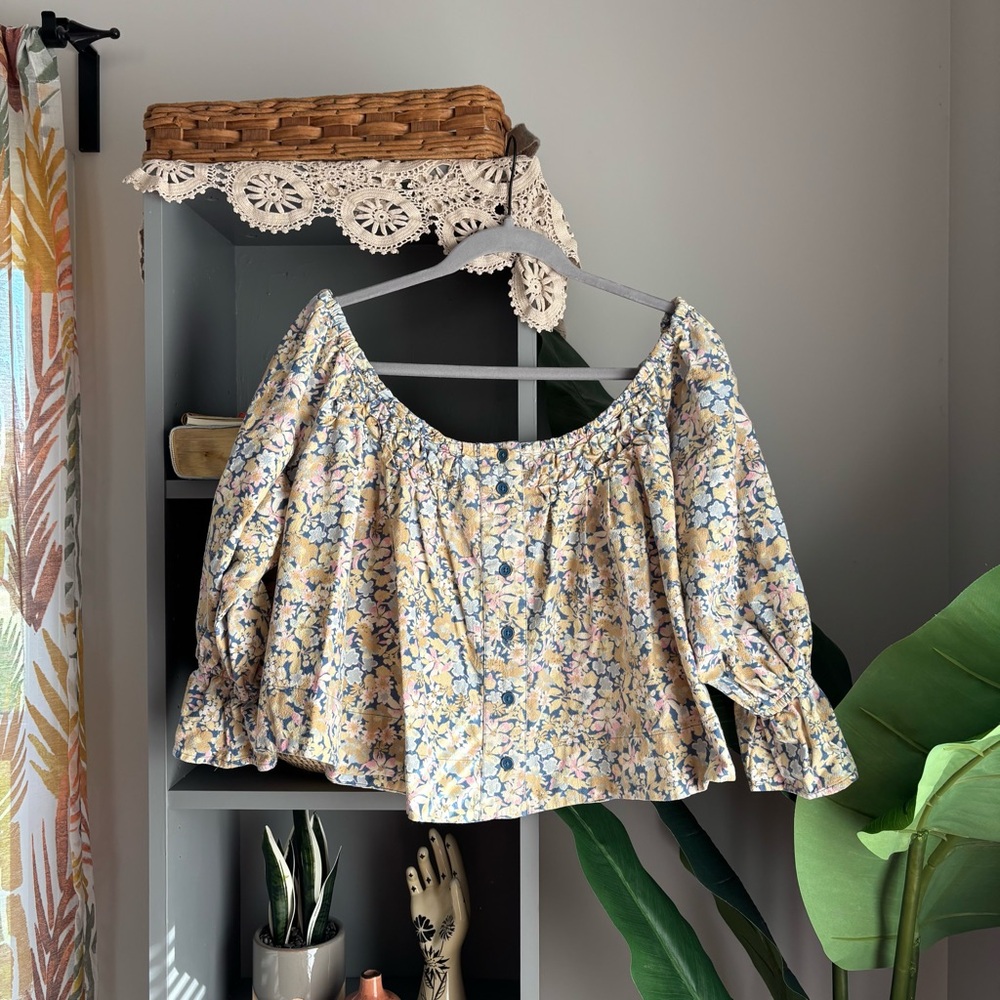 free people james smocked off the shoulder cropped blouse